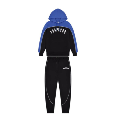 Ensemble survêtement Trapstar noir bleu hoodie et jogging streetwear officiel