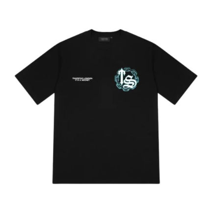 T-shirt Trapstar Chain Script noir teal logo graphique streetwear coton respirant