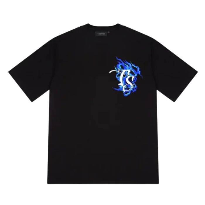 T-shirt Trapstar Chrome Flame noir SS23 imprimé flamme streetwear coton respirant T-shirt Trapstar Chrome Flame noir SS23 imprimé flamme streetwear coton respirant
